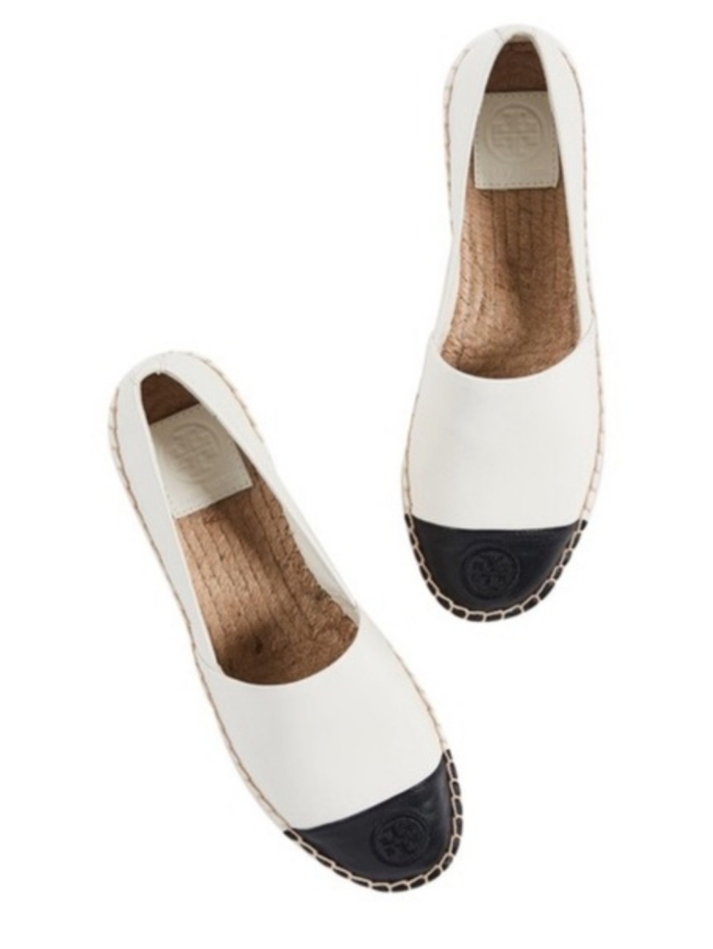 Tory Burch Color-Block Leather Espadrille Flats ivory and black